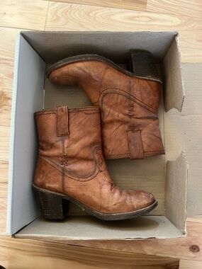 Frye Cognac Leather Mid-Calf Heeled Boots